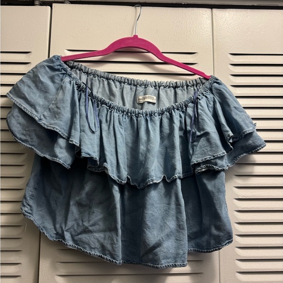 Blue Off-Shoulder Ruffle Top - Picture 4 of 4